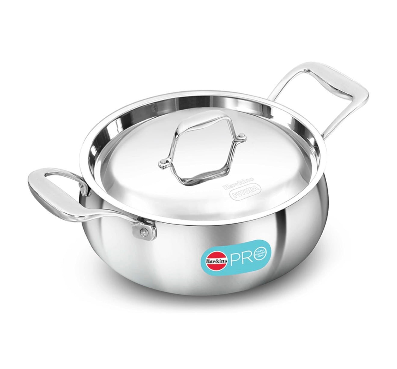 Hawkins 3L Pro Triply Stainless Steel Handi with Steel Handles and Steel Lid, Silver (PSH30S)