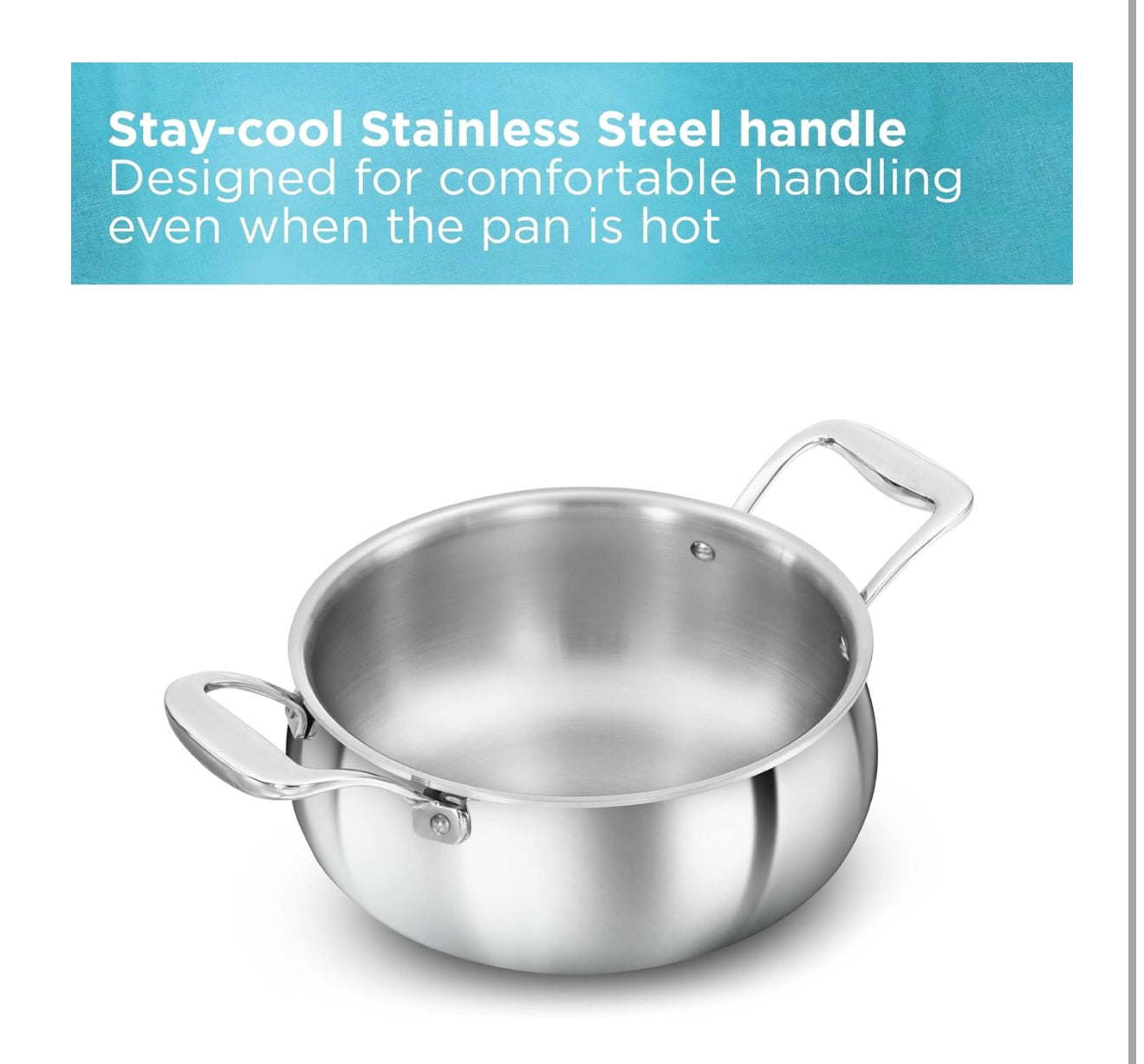 Hawkins 3L Pro Triply Stainless Steel Handi with Steel Handles and Steel Lid, Silver (PSH30S)