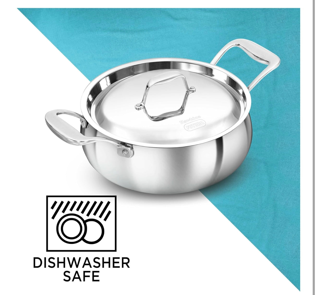 Hawkins 3L Pro Triply Stainless Steel Handi with Steel Handles and Steel Lid, Silver (PSH30S)