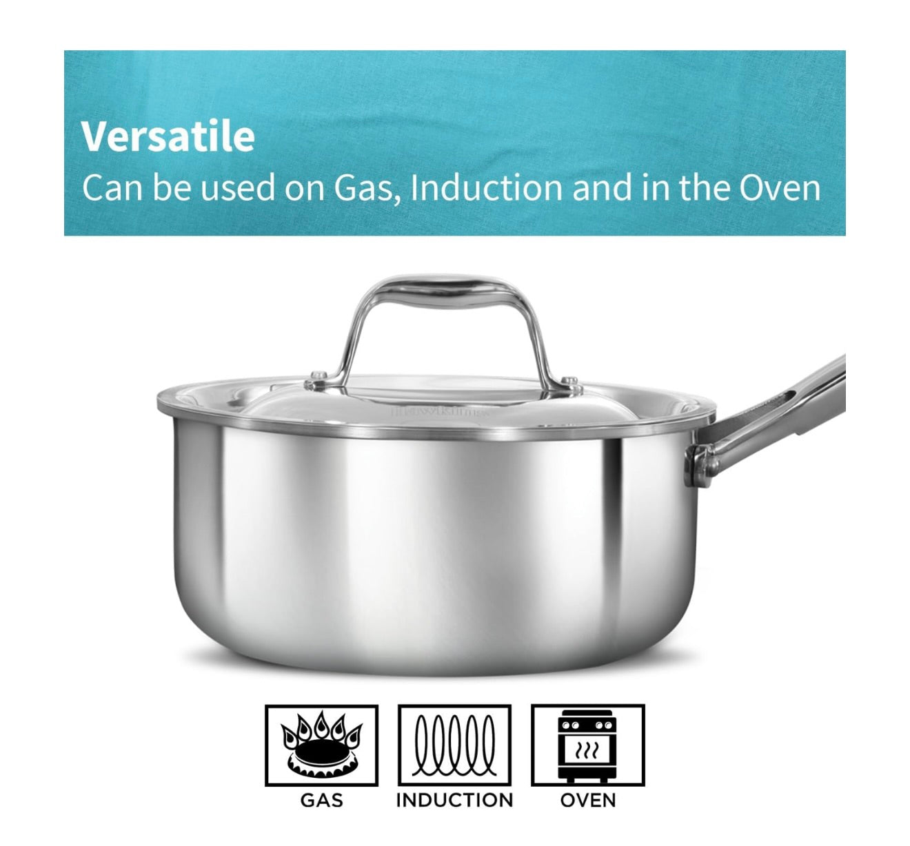 Hawkins Pro 1.5 Litre Sauce Pan, Tri-Ply Stainless Steel Tea Pan/Milk Pan with Stainless Steel Lid, Silver (PSSP15S)