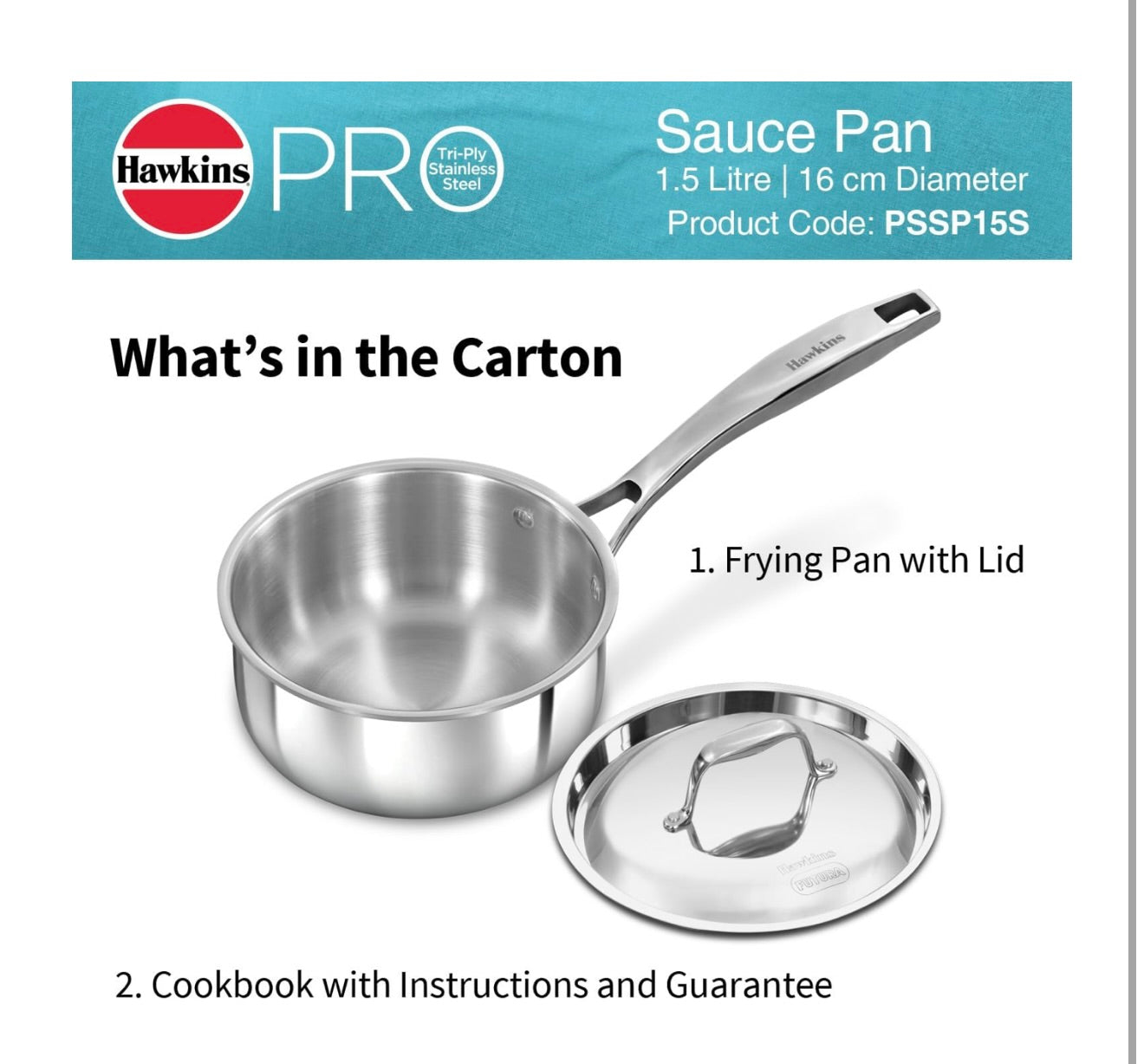 Hawkins Pro 1.5 Litre Sauce Pan, Tri-Ply Stainless Steel Tea Pan/Milk Pan with Stainless Steel Lid, Silver (PSSP15S)