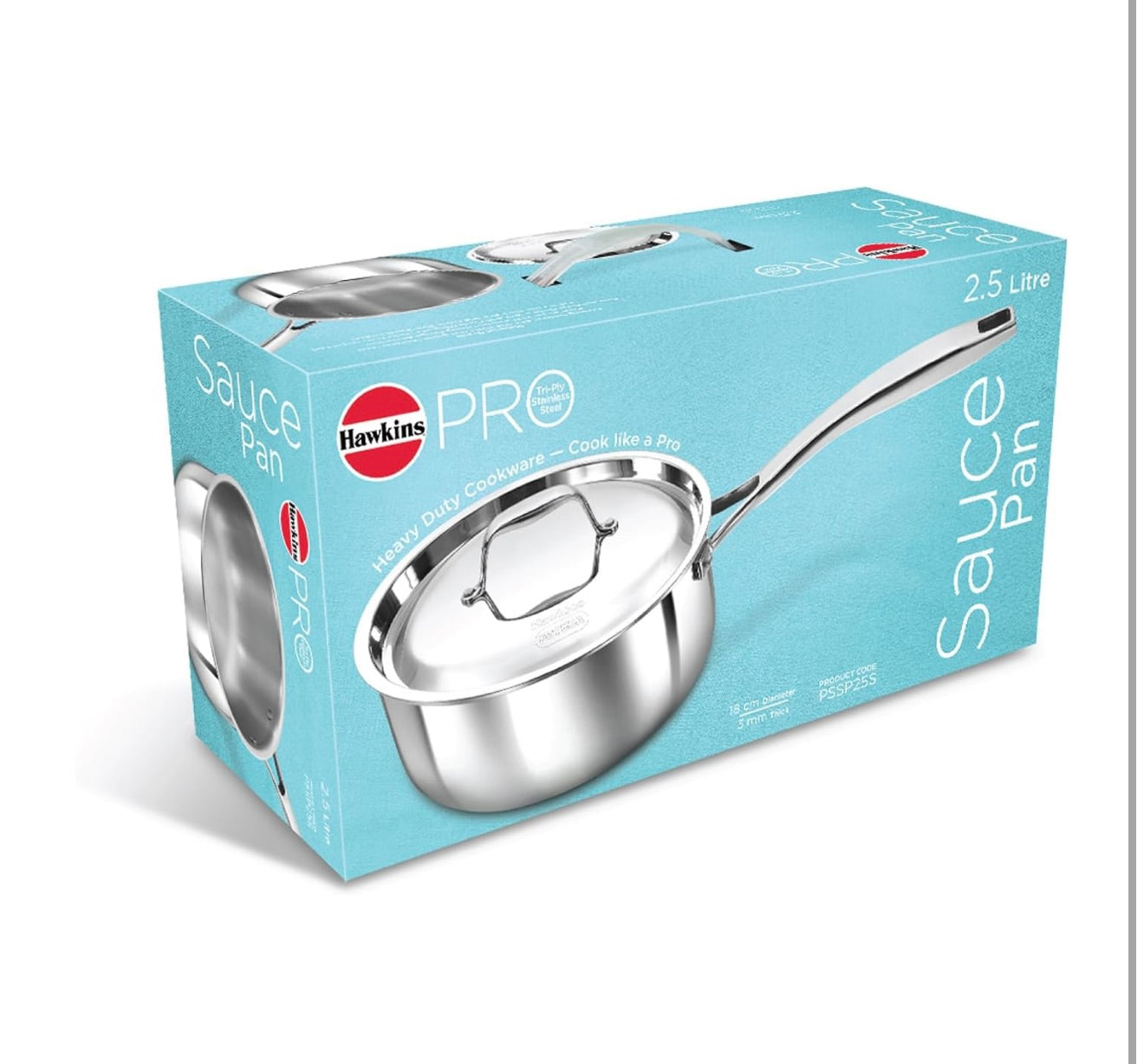 Hawkins Pro 2.5 Litre Sauce Pan, Triply Sauce Pan with Stainless Steel Handle and Stainless Steel Lid, Silver (PSSP25S)