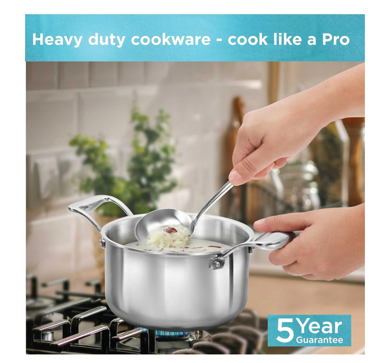 Hawkins 3 Litre Pro TriPly Stainless Steel Milk Pan with Stainless Steel Lid, Milk Pot, Sauce Pan, Silver (PSMP30S)