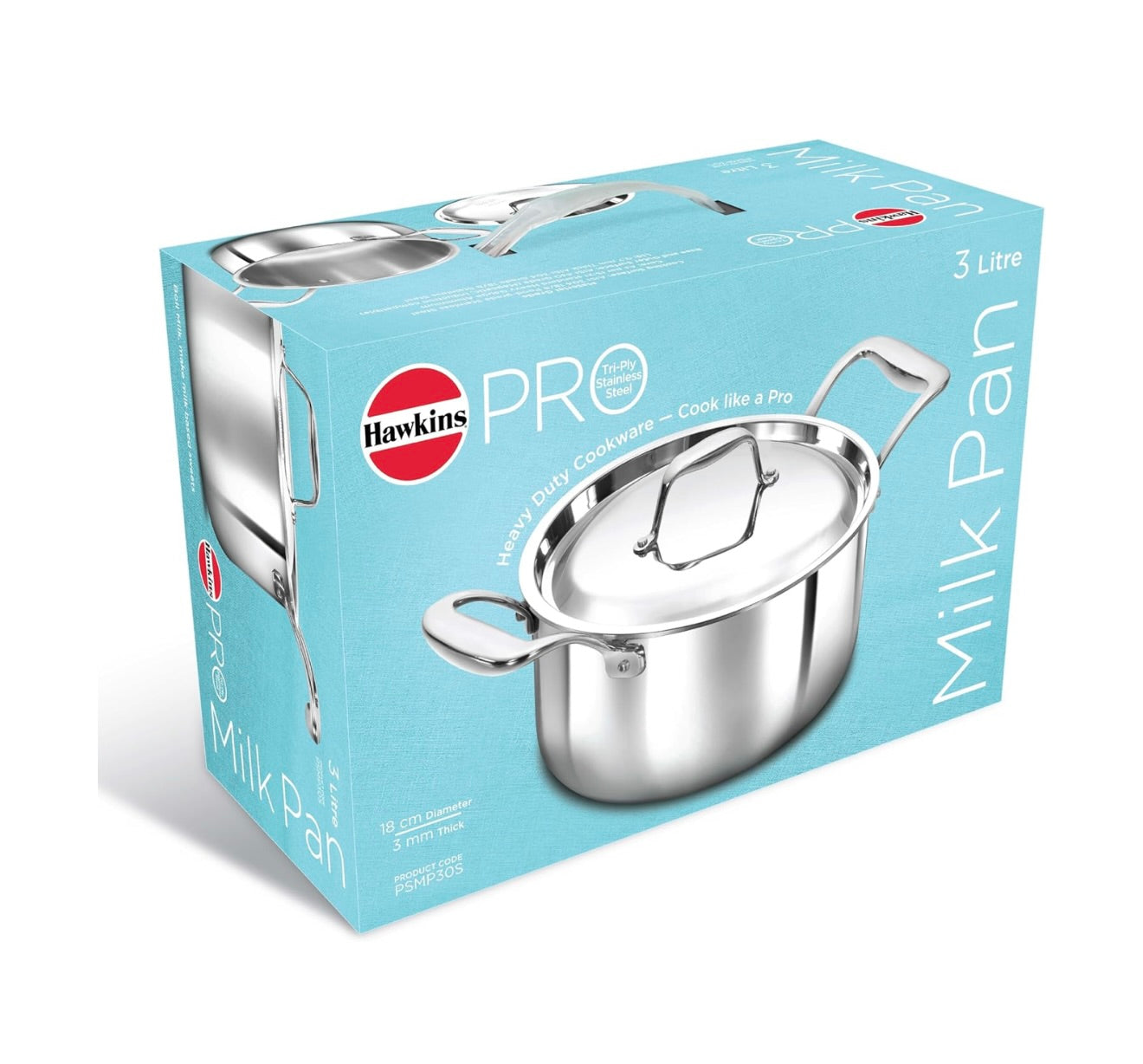 Hawkins 3 Litre Pro TriPly Stainless Steel Milk Pan with Stainless Steel Lid, Milk Pot, Sauce Pan, Silver (PSMP30S)