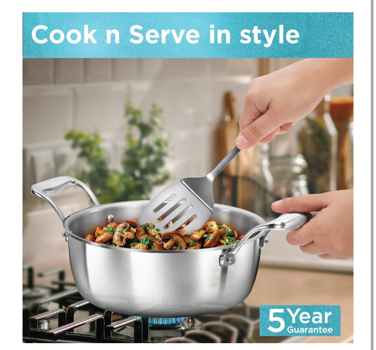 Hawkins 3L Pro Triply Stainless Steel Cook N Serve Bowl with Steel Lid, Silver (PSC30S)