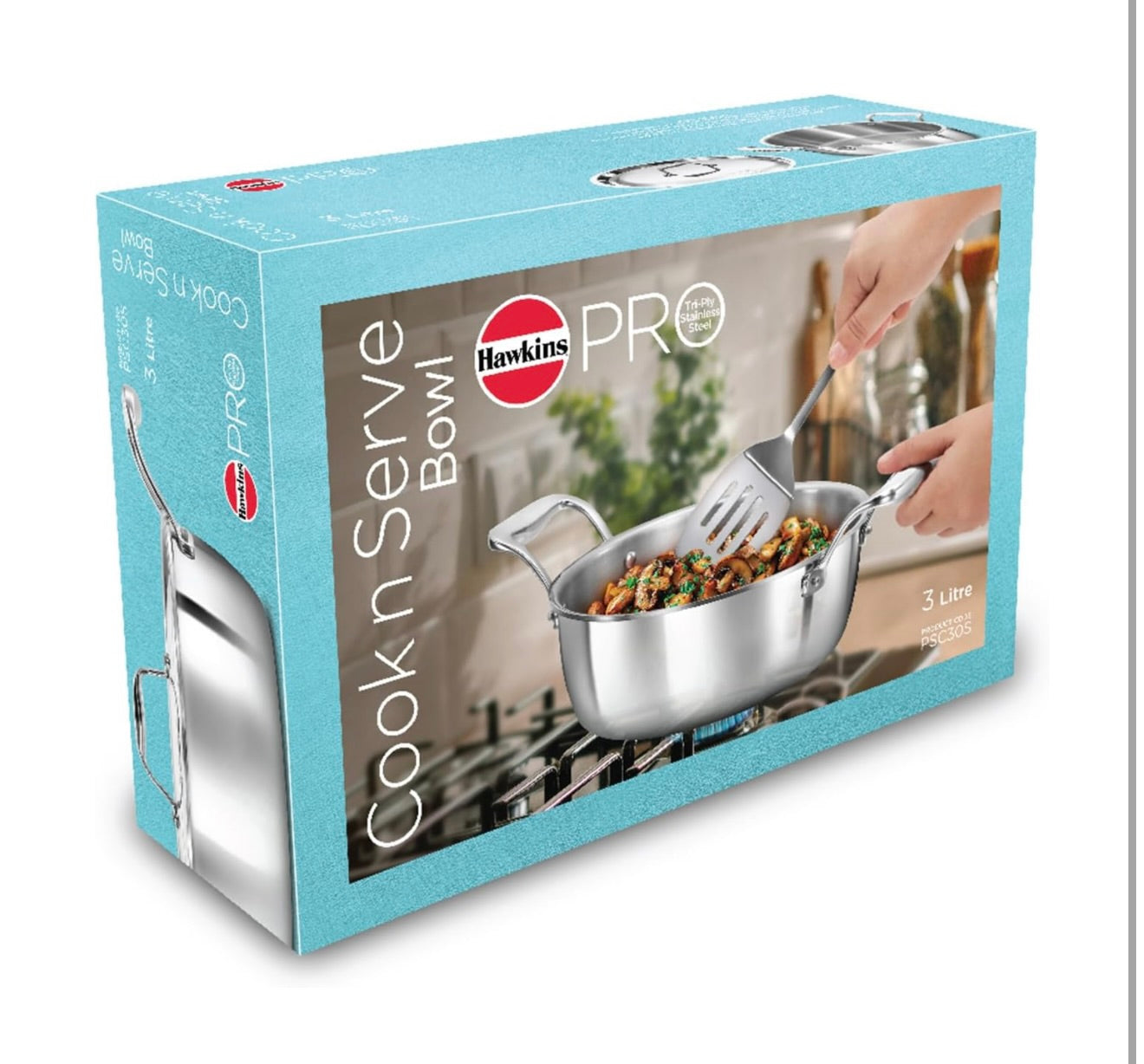 Hawkins 3L Pro Triply Stainless Steel Cook N Serve Bowl with Steel Lid, Silver (PSC30S)