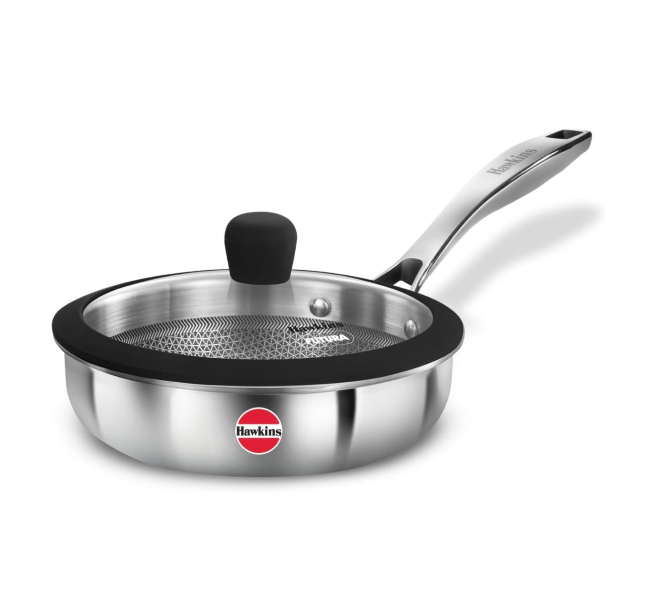 Hawkins Pro 18 cm Shielded Nonstick Triply Frying Pan, Fry Pan with Stainless Steel Handle and Glass Lid, Silver (PSNF18G)