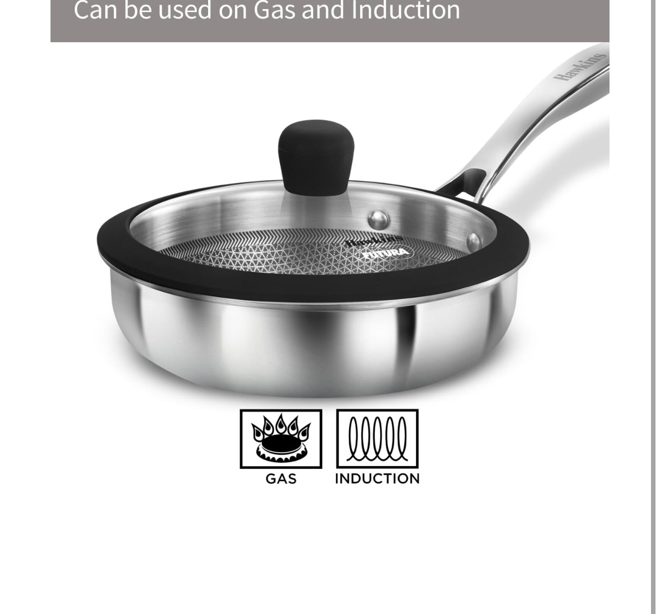 Hawkins Pro 18 cm Shielded Nonstick Triply Frying Pan, Fry Pan with Stainless Steel Handle and Glass Lid, Silver (PSNF18G)