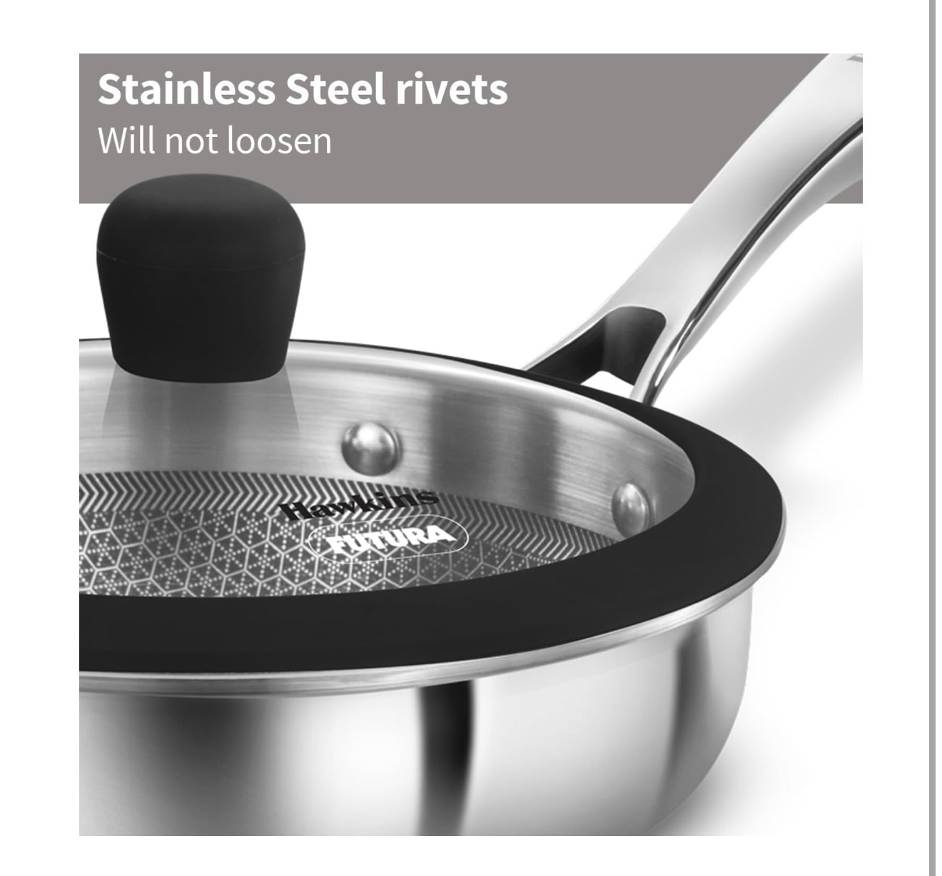 Hawkins Pro 18 cm Shielded Nonstick Triply Frying Pan, Fry Pan with Stainless Steel Handle and Glass Lid, Silver (PSNF18G)