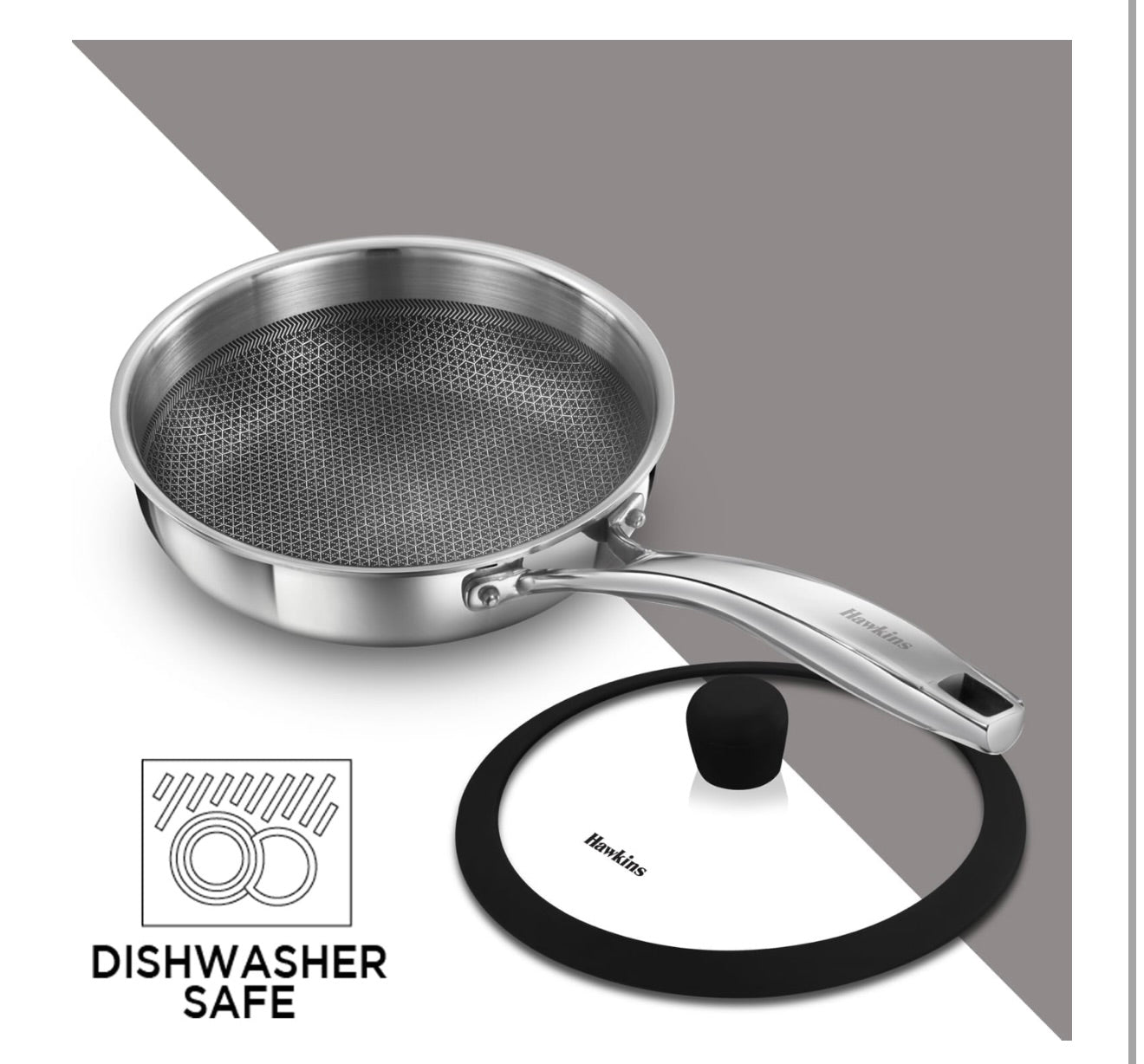 Hawkins Pro 18 cm Shielded Nonstick Triply Frying Pan, Fry Pan with Stainless Steel Handle and Glass Lid, Silver (PSNF18G)