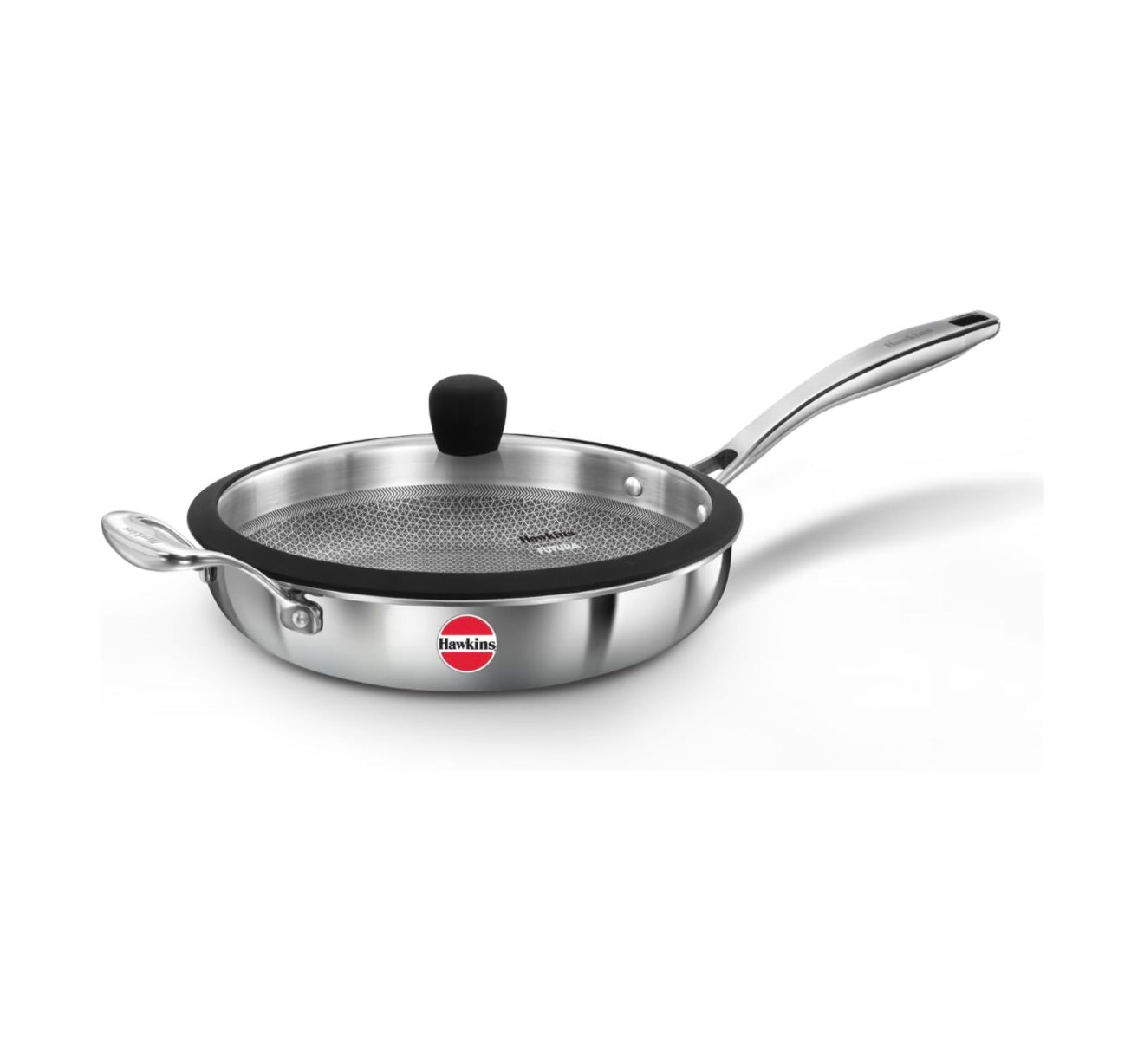 Hawkins Pro SS Tri-Ply with Shielded Nonstick 26cm Frying Pan  with Stainless Steel Handle and Glass Lid (PSNF26G)