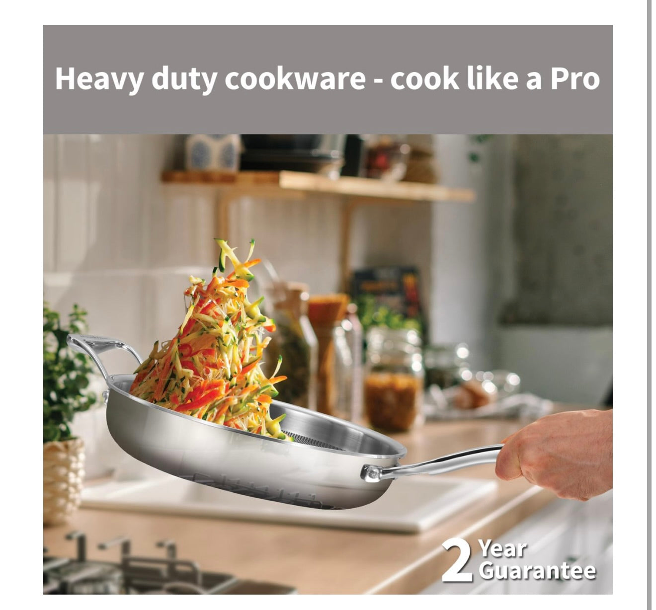 Hawkins Pro SS Tri-Ply with Shielded Nonstick 26cm Frying Pan  with Stainless Steel Handle and Glass Lid (PSNF26G)