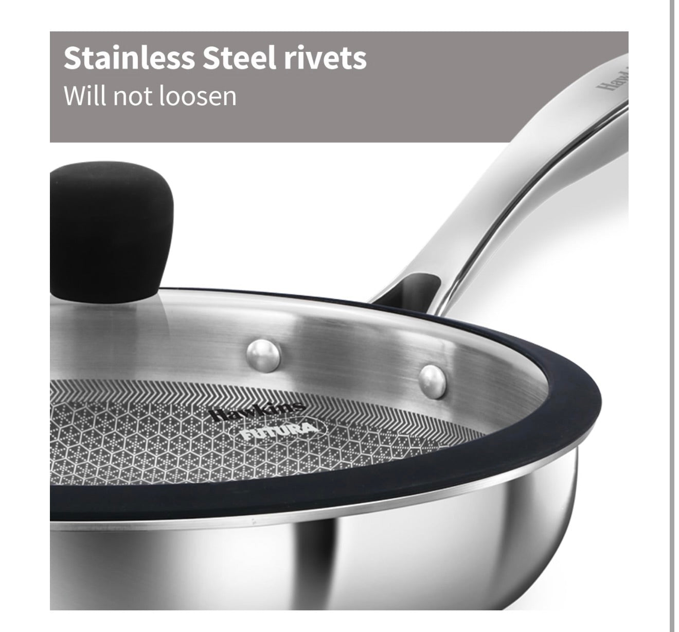 Hawkins Pro SS Tri-Ply with Shielded Nonstick 26cm Frying Pan  with Stainless Steel Handle and Glass Lid (PSNF26G)
