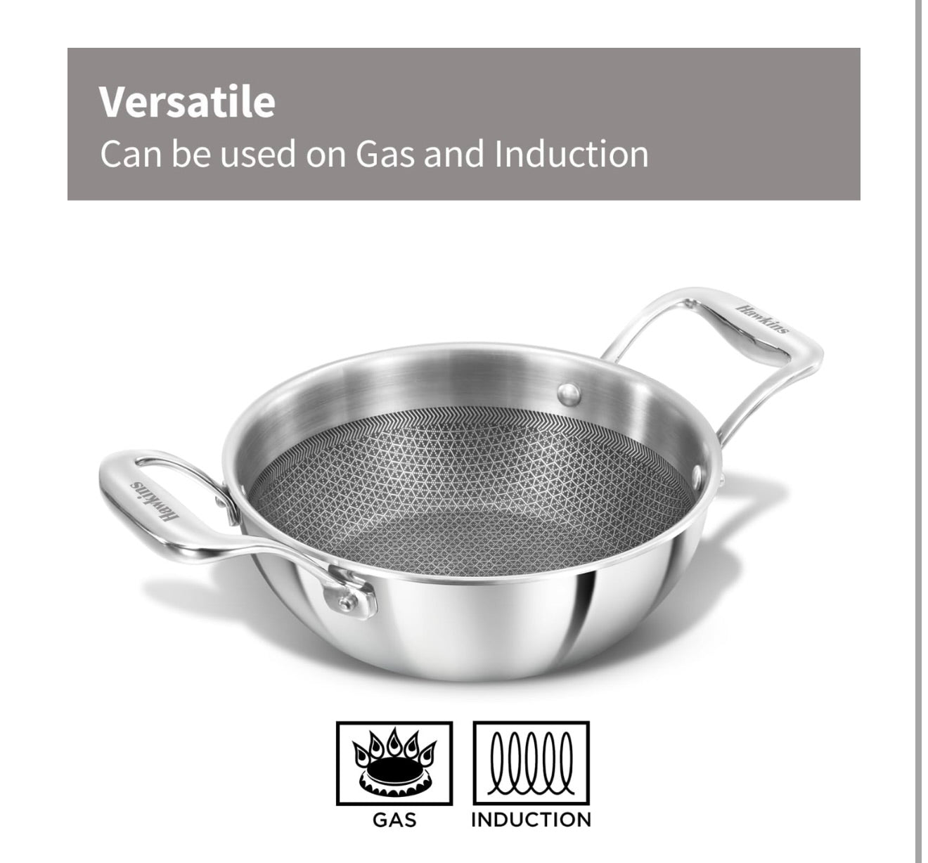 Hawkins Pro 1.5 Litre Shielded Nonstick Triply Deep-Fry Pan, Kadhai with Stainless Steel Handles and Glass Lid, Silver (PSNK15G), 18 cm