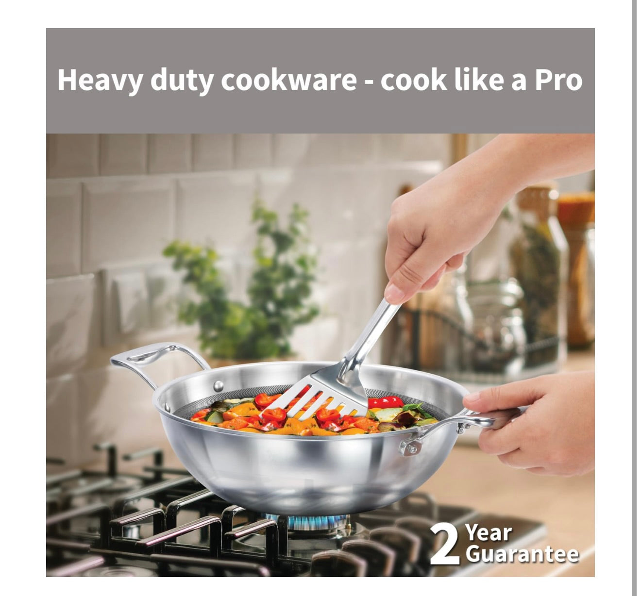 Hawkins Pro 3.5 Litre Shielded Nonstick Triply Deep-Fry Pan, Kadhai with Stainless Steel Handles and Glass Lid, Silver (PSNK35G), 26 cm