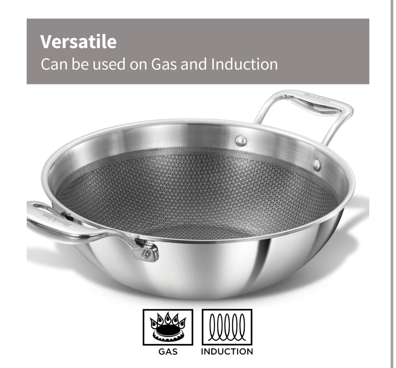 Hawkins Pro 3.5 Litre Shielded Nonstick Triply Deep-Fry Pan, Kadhai with Stainless Steel Handles and Glass Lid, Silver (PSNK35G), 26 cm
