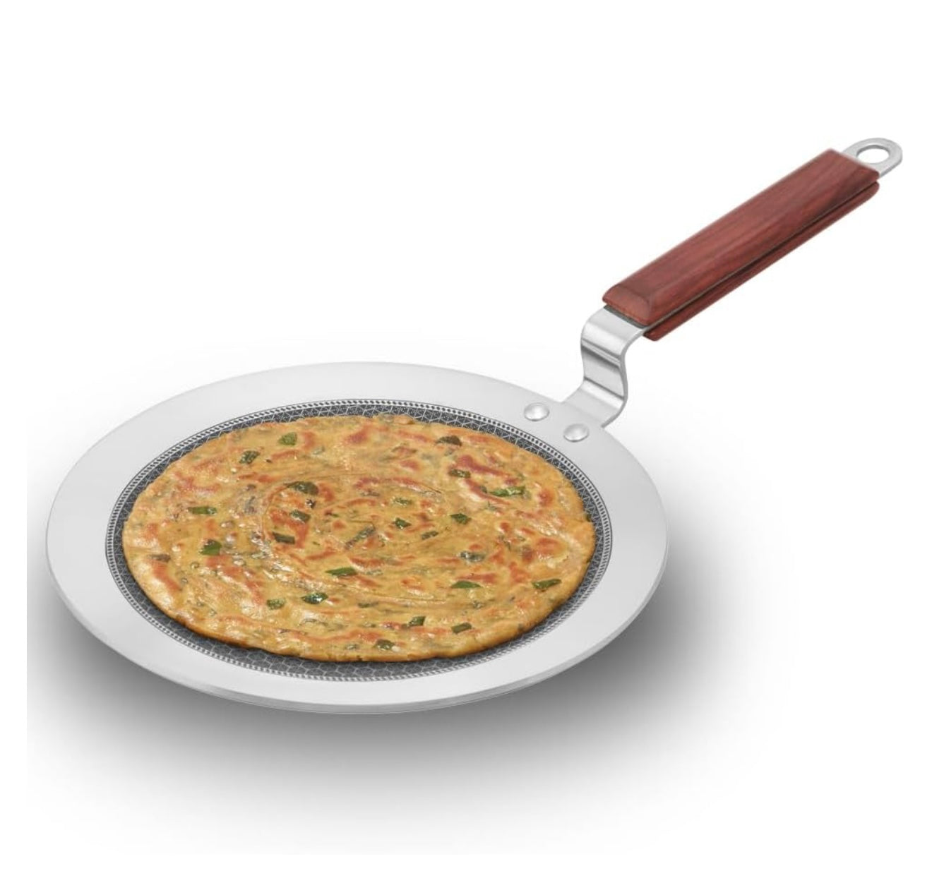 Hawkins 24 cm Paratha Tava, Triply Stainless Steel Shielded Nonstick Tawa with Rosewood Handle, Honeycomb Non Stick Induction Tawa, Silver (NSPT24)
