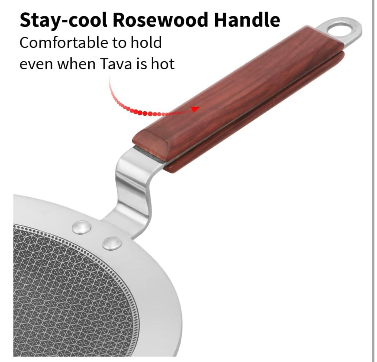 Hawkins 24 cm Paratha Tava, Triply Stainless Steel Shielded Nonstick Tawa with Rosewood Handle, Honeycomb Non Stick Induction Tawa, Silver (NSPT24)
