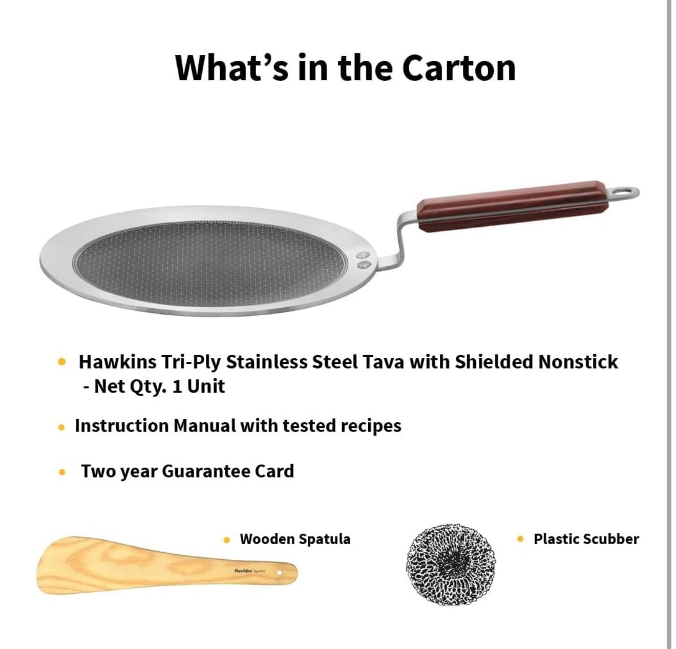 Hawkins 24 cm Paratha Tava, Triply Stainless Steel Shielded Nonstick Tawa with Rosewood Handle, Honeycomb Non Stick Induction Tawa, Silver (NSPT24)