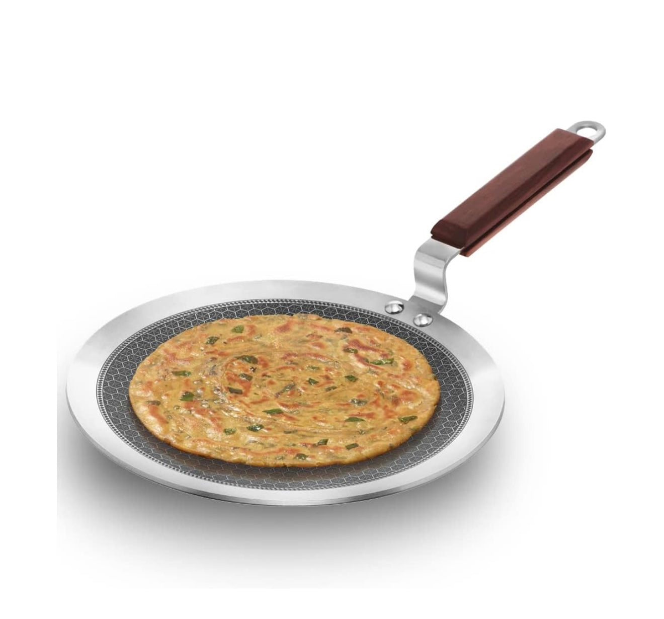 Hawkins 26 cm Paratha Tava, Triply Stainless Steel Shielded Nonstick Tawa with Rosewood Handle, Honeycomb Non Stick Induction Tawa, Silver (NSPT26)