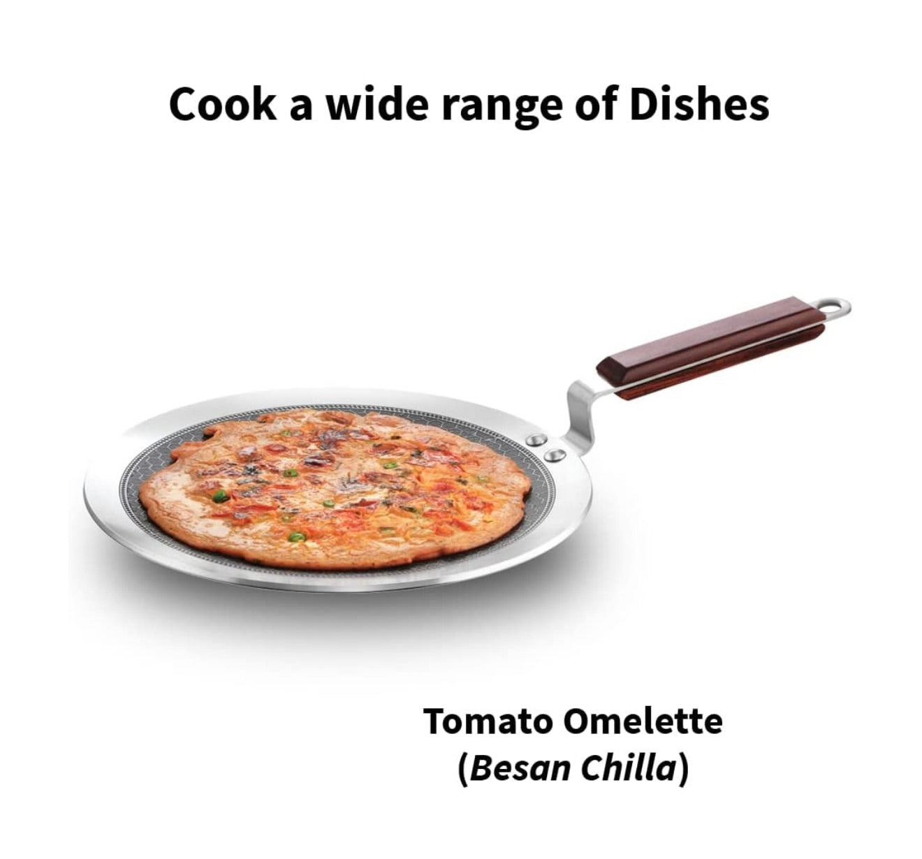 Hawkins 26 cm Paratha Tava, Triply Stainless Steel Shielded Nonstick Tawa with Rosewood Handle, Honeycomb Non Stick Induction Tawa, Silver (NSPT26)
