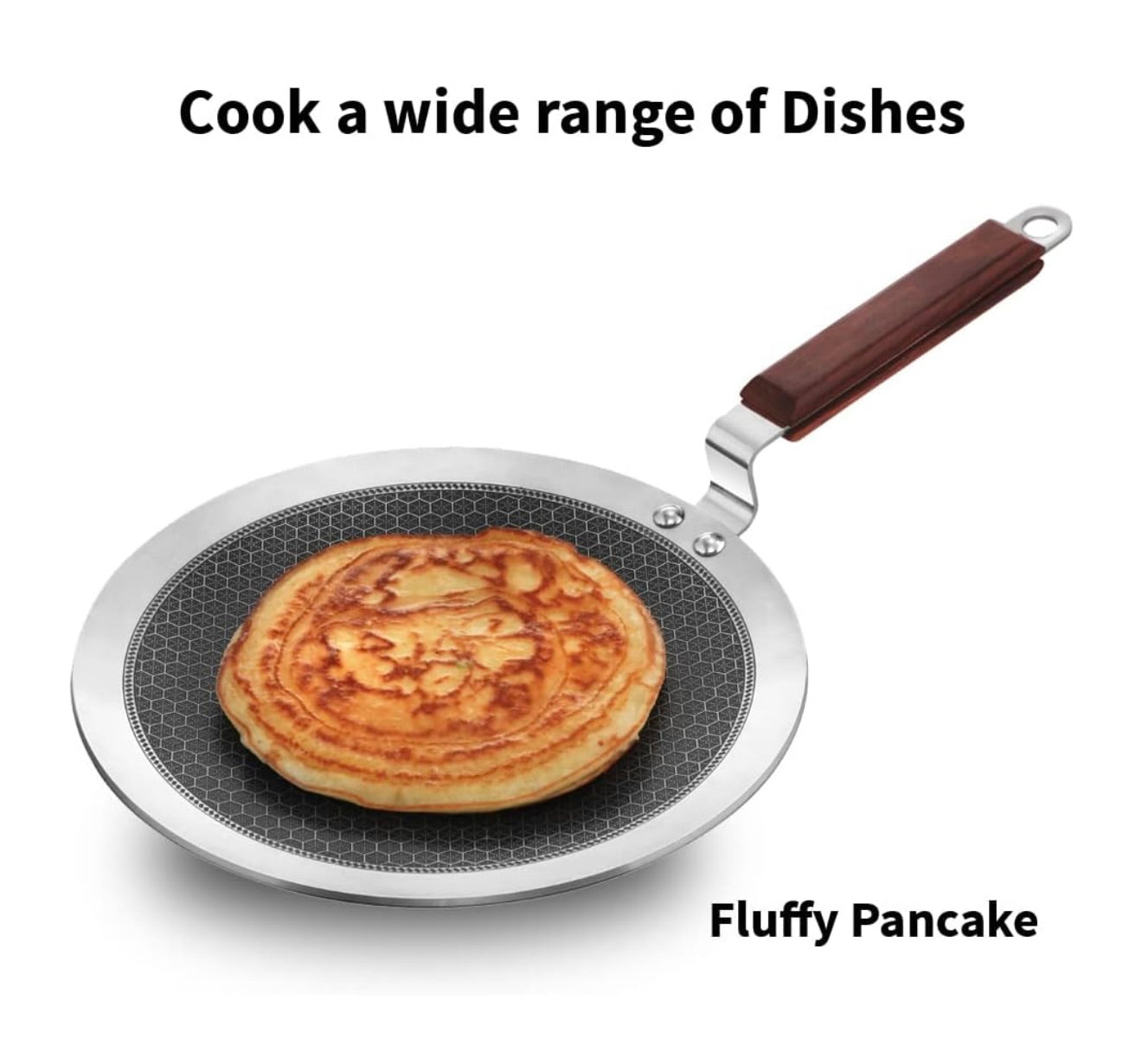 Hawkins 26 cm Paratha Tava, Triply Stainless Steel Shielded Nonstick Tawa with Rosewood Handle, Honeycomb Non Stick Induction Tawa, Silver (NSPT26)
