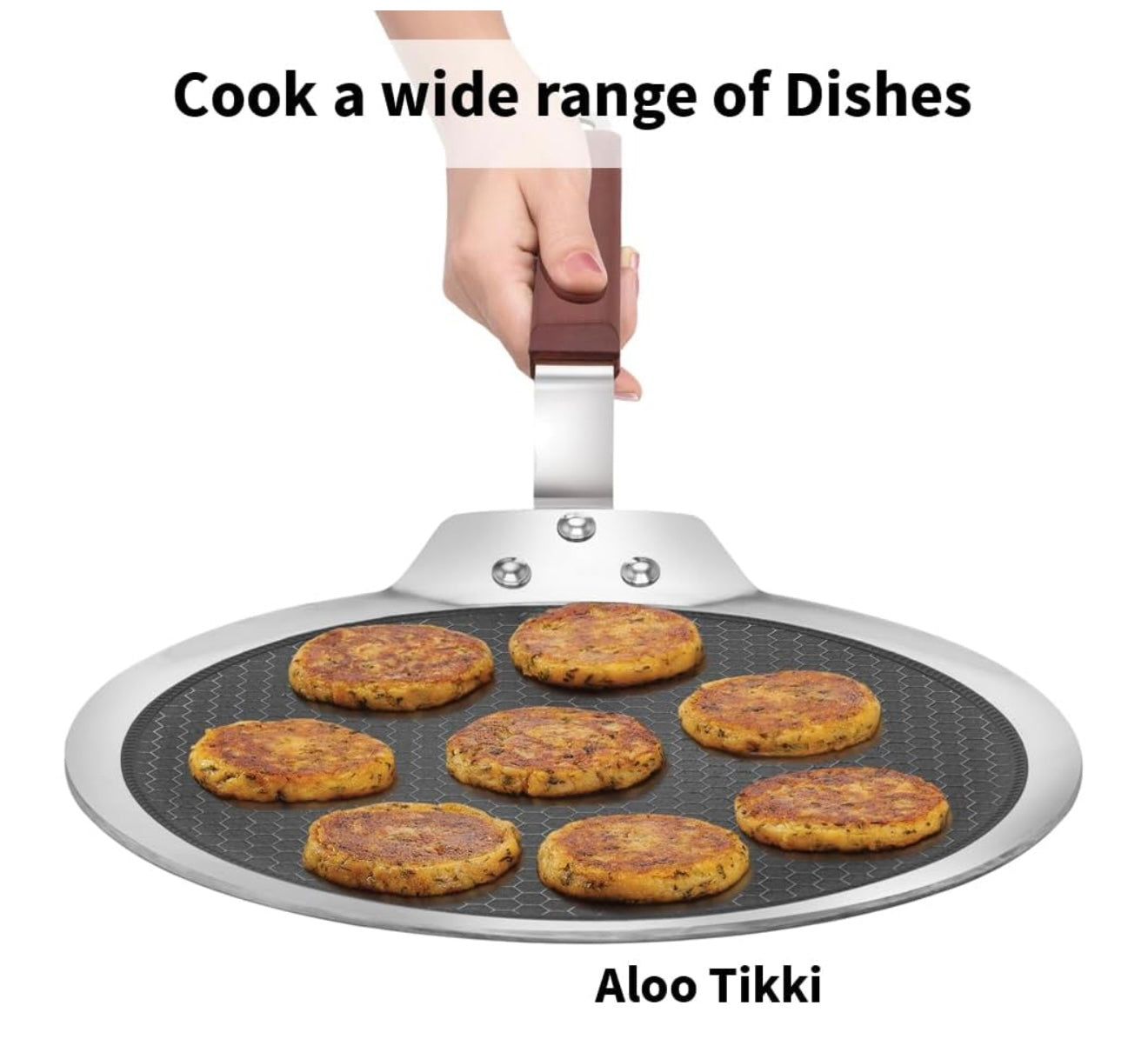 Hawkins 28 cm Dosa Tava, Triply Stainless Steel Shielded Nonstick Tawa with Rosewood Handle, Honeycomb Non Stick Induction Tawa, Silver (NSDT28)