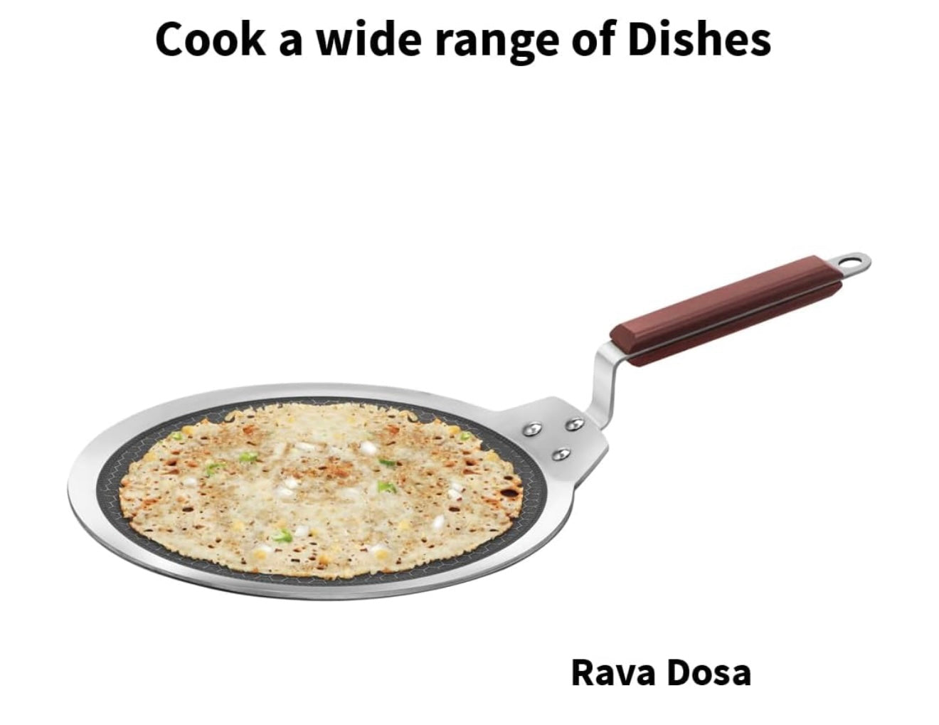 Hawkins 28 cm Dosa Tava, Triply Stainless Steel Shielded Nonstick Tawa with Rosewood Handle, Honeycomb Non Stick Induction Tawa, Silver (NSDT28)