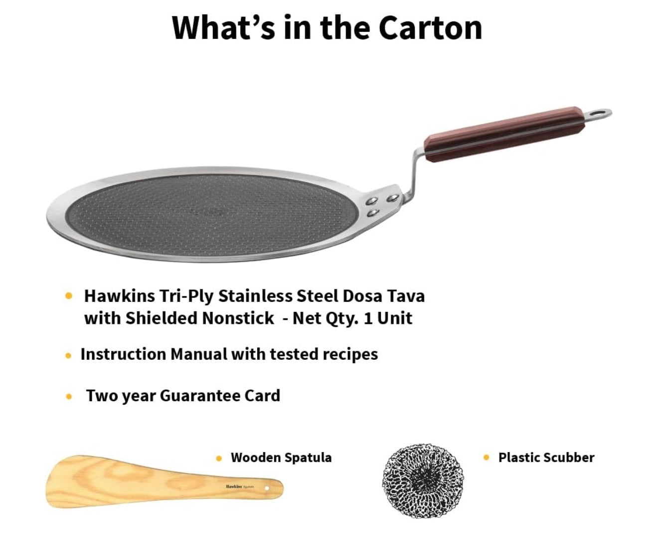 Hawkins 28 cm Dosa Tava, Triply Stainless Steel Shielded Nonstick Tawa with Rosewood Handle, Honeycomb Non Stick Induction Tawa, Silver (NSDT28)