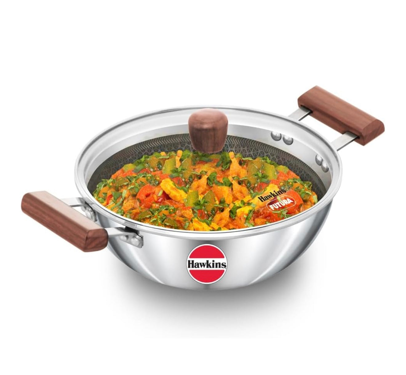 Hawkins 2.5 Litre Deep Kadhai, Triply Stainless Steel Shielded Nonstick Deep-Fry Pan with Rosewood Handle, Honeycomb Non Stick Induction Kadai, Silver (NSDK25G)