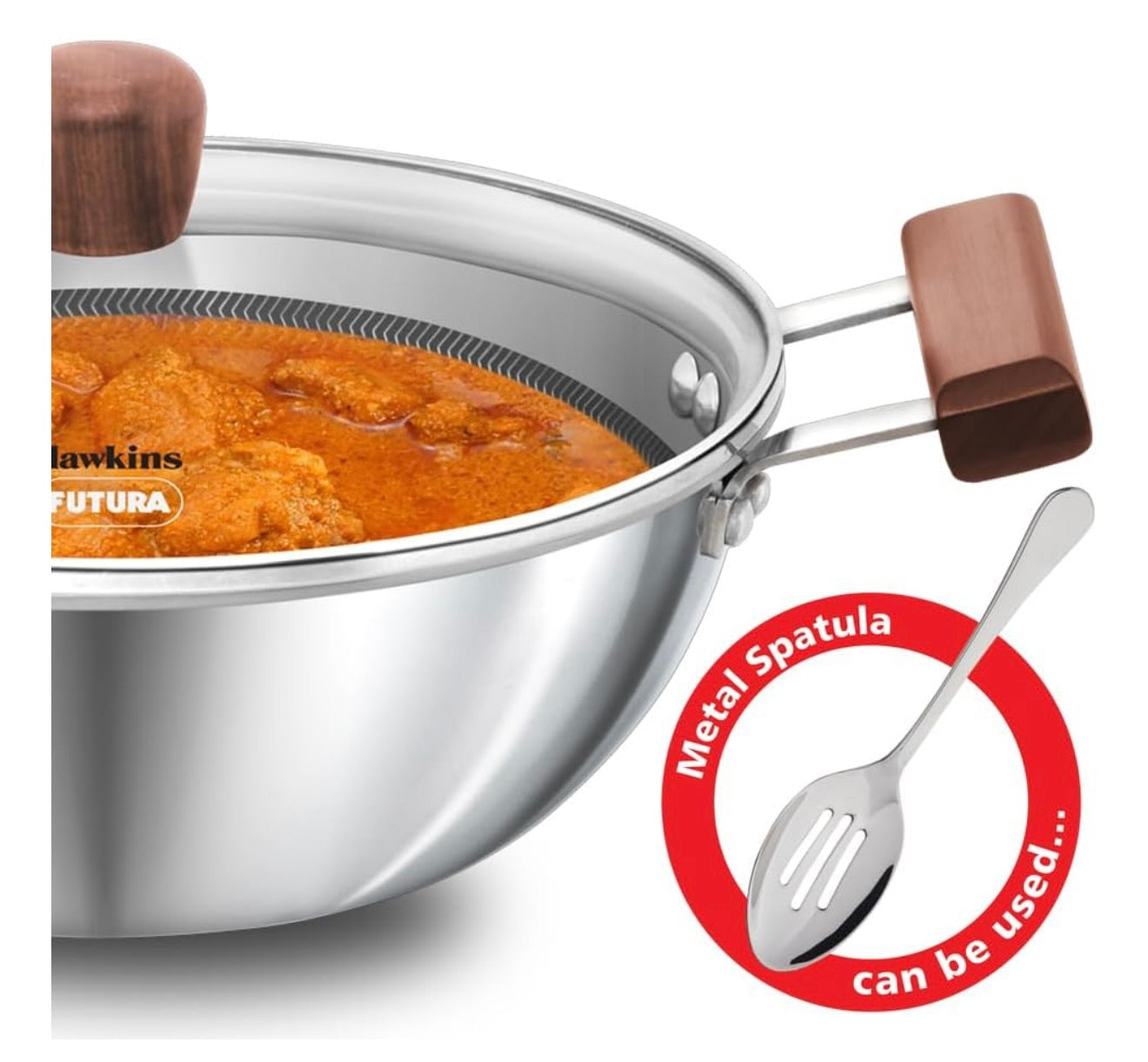 Hawkins 2.5 Litre Deep Kadhai, Triply Stainless Steel Shielded Nonstick Deep-Fry Pan with Rosewood Handle, Honeycomb Non Stick Induction Kadai, Silver (NSDK25G)