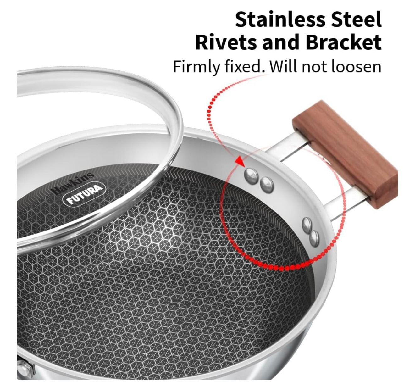 Hawkins 2.5 Litre Deep Kadhai, Triply Stainless Steel Shielded Nonstick Deep-Fry Pan with Rosewood Handle, Honeycomb Non Stick Induction Kadai, Silver (NSDK25G)