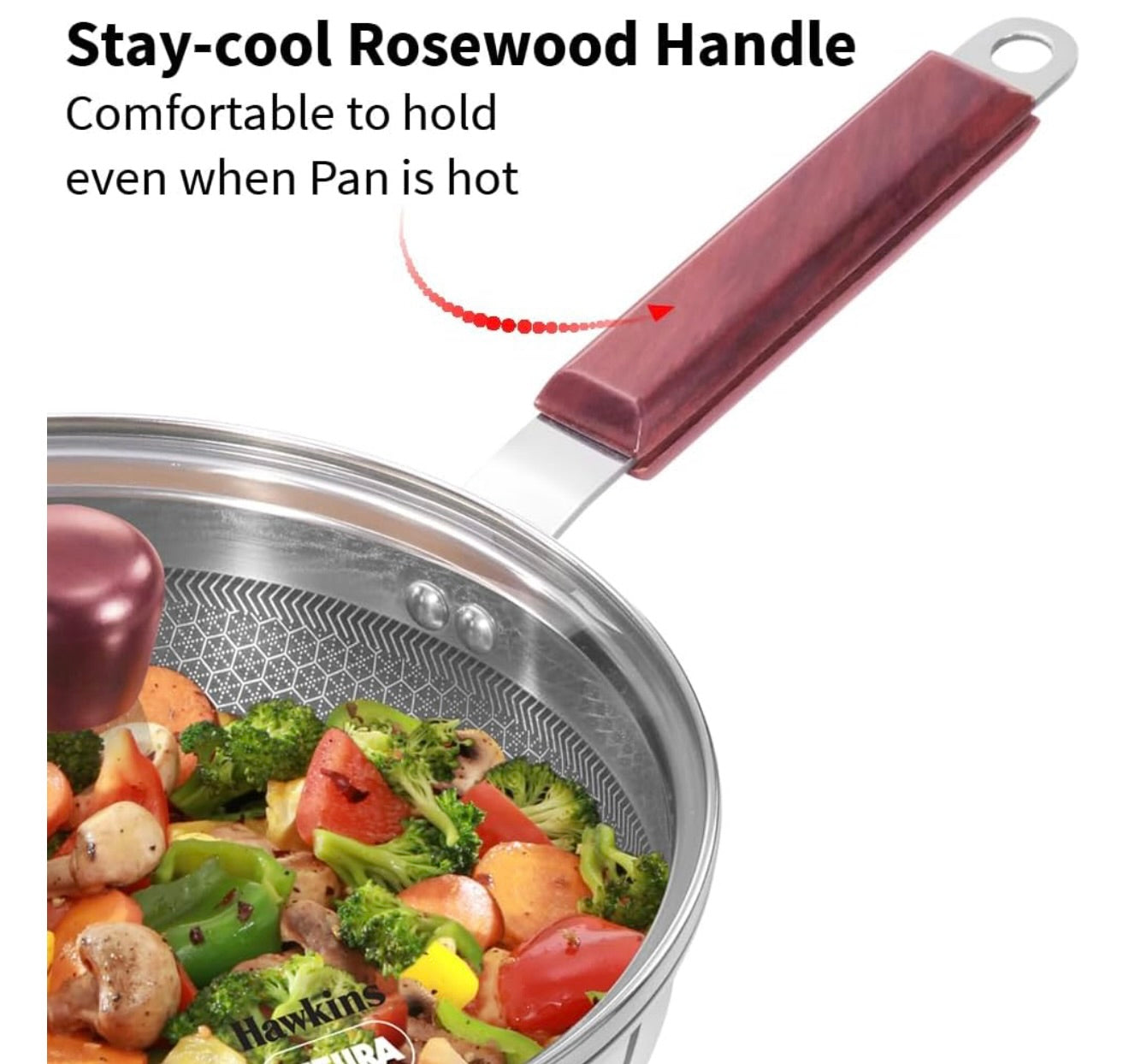 Hawkins 22 cm Frying Pan with Glass Lid, Triply Stainless Steel Shielded Nonstick Fry Pan with Rosewood Handle, Honeycomb, Induction, Silver (NSF22G)