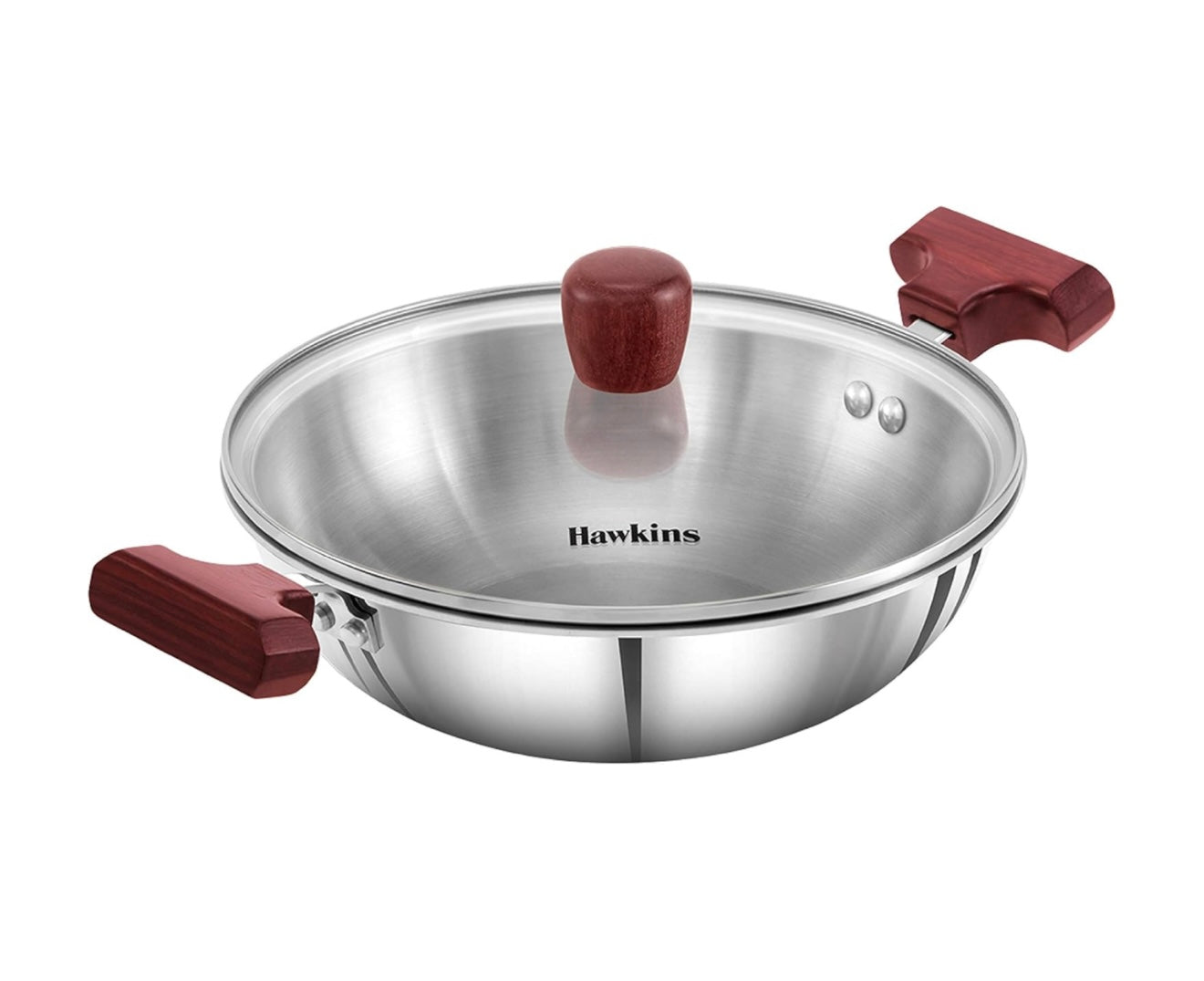 Hawkins 1.5 Litre Deep Fry Pan, Triply Stainless Steel Kadai with Glass Lid, Flat Bottom Induction Kadhai, Small Kadai, Silver (SSD15G)