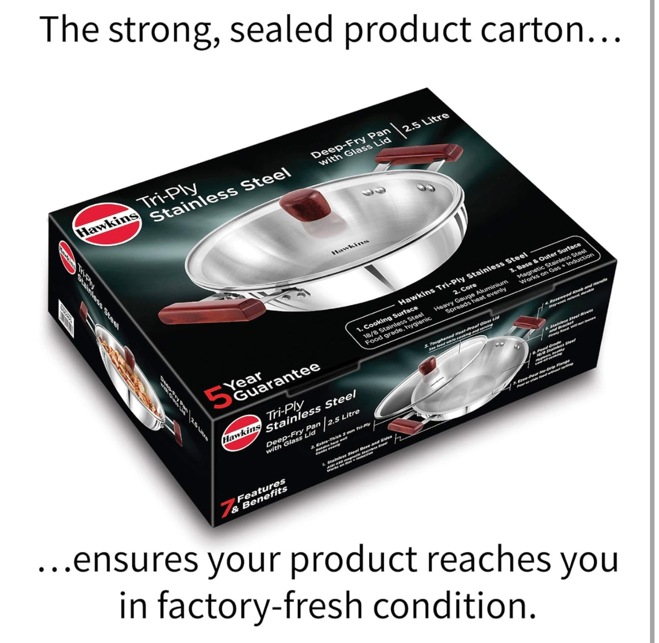 Hawkins 4 Litre Deep Kadhai, Triply Stainless Steel Kadai with Glass Lid, Flat Bottom Induction Kadhai, Big Kadai, Silver (SSK40G)