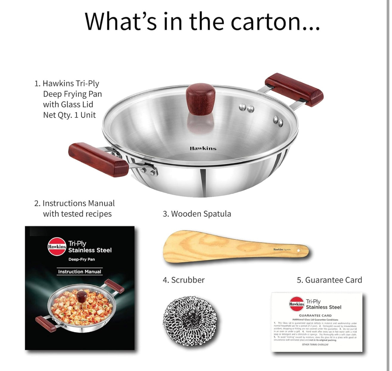Hawkins 4 Litre Deep Kadhai, Triply Stainless Steel Kadai with Glass Lid, Flat Bottom Induction Kadhai, Big Kadai, Silver (SSK40G)