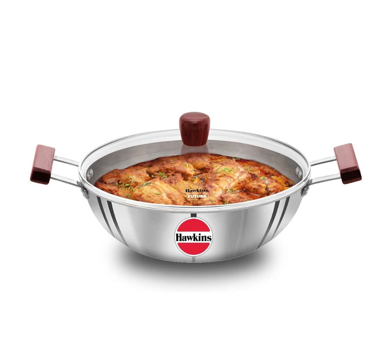 Hawkins 5 Litre Deep Kadhai, Triply Stainless Steel Kadai with Glass Lid, Flat Bottom Induction Deep Kadhai, Big Kadai, Silver (SSK50G)