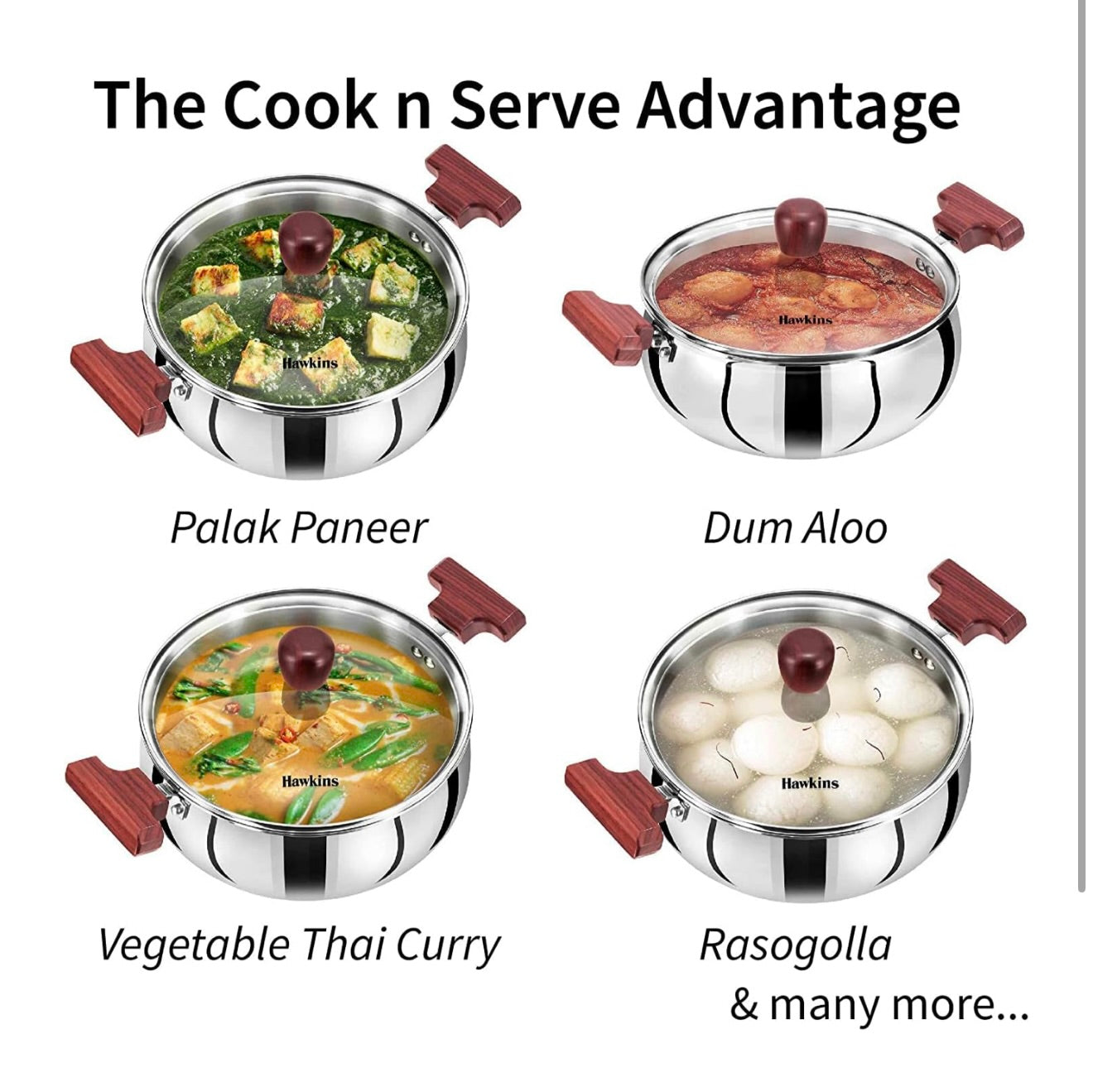 Hawkins 2 Litre Cook n Serve Handi, Triply Stainless Steel With Glass Lid, Induction Sauce Pan, Biryani Handi, Saucepan, Silver (SSH20G)