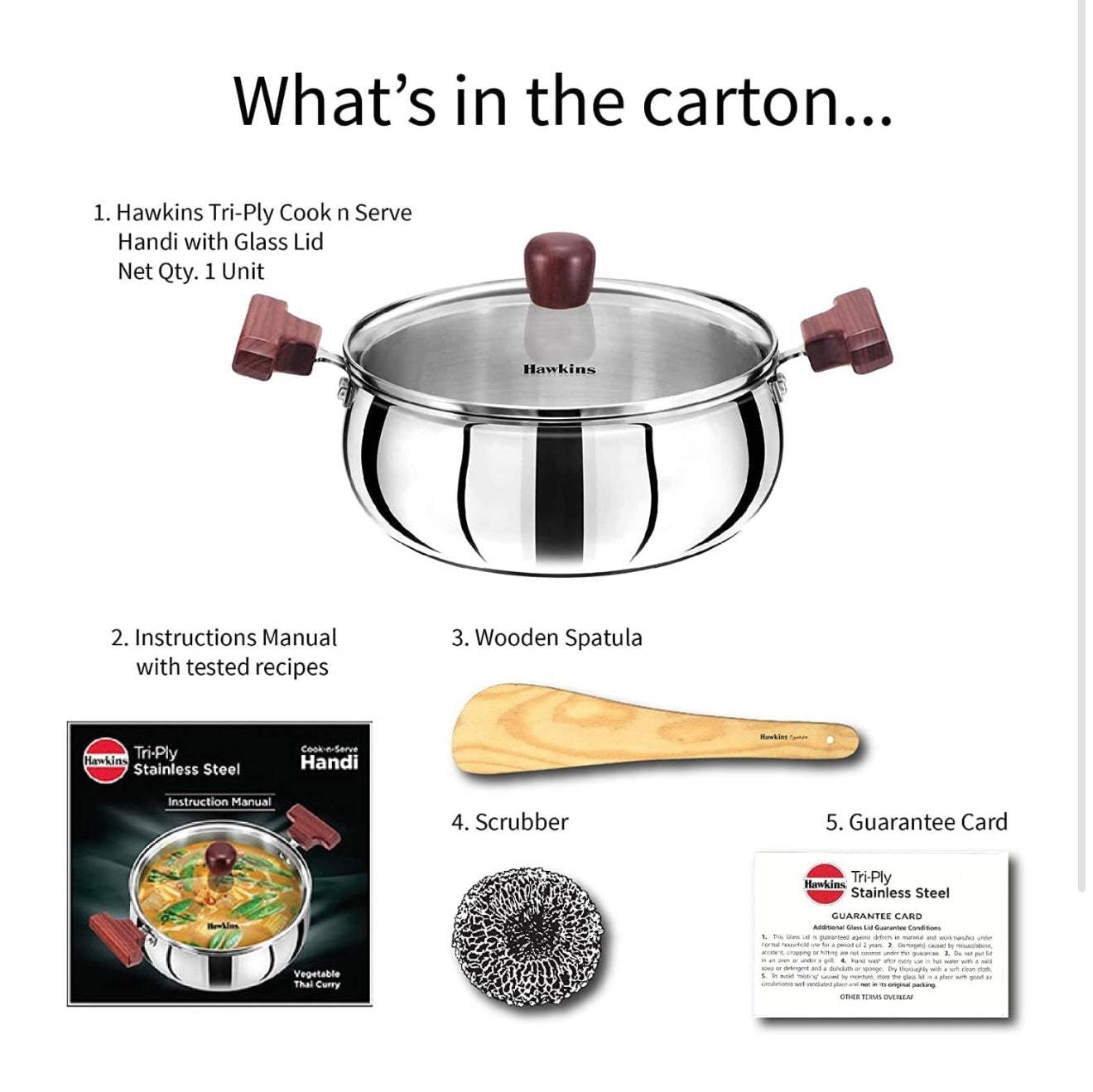 Hawkins 2 Litre Cook n Serve Handi, Triply Stainless Steel With Glass Lid, Induction Sauce Pan, Biryani Handi, Saucepan, Silver (SSH20G)