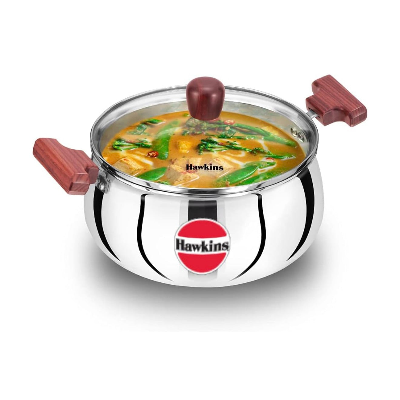 Hawkins 4 Litre Cook n Serve Handi, Triply Stainless Steel Handi with Glass Lid,