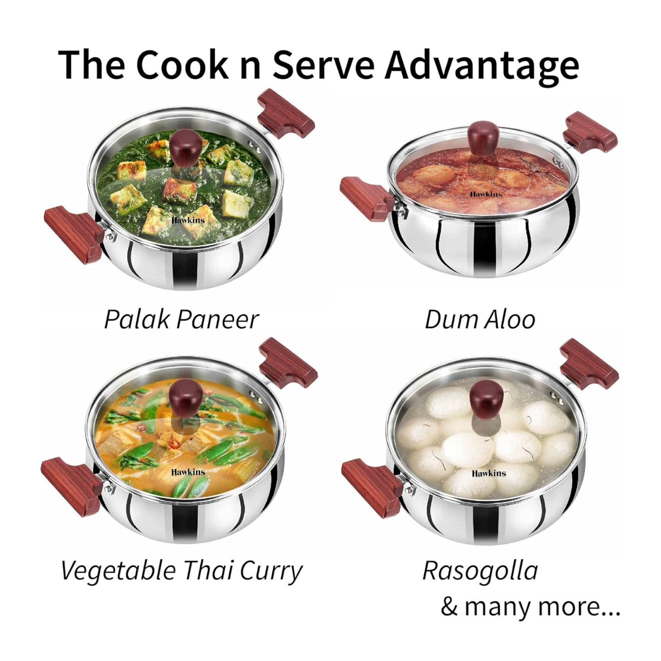 Hawkins 4 Litre Cook n Serve Handi, Triply Stainless Steel Handi with Glass Lid,