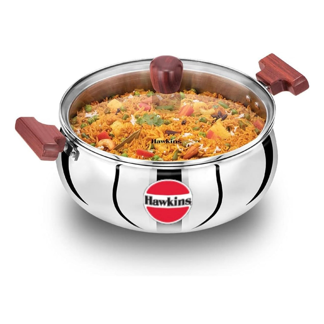 Hawkins 5 Litre Cook n Serve Handi - Triply Stainless Steel With Glass Lid, Induction Sauce Pan, Biryani Handi, Saucepan, Silver (SSH50G)