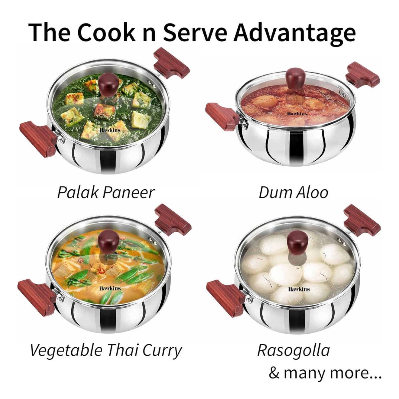 Hawkins 5 Litre Cook n Serve Handi - Triply Stainless Steel With Glass Lid, Induction Sauce Pan, Biryani Handi, Saucepan, Silver (SSH50G)
