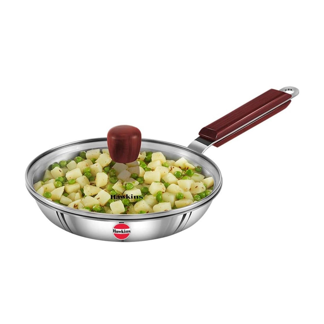 Hawkins 20 cm Frying Pan, Triply Stainless Steel Fry Pan with Glass Lid, Induction Frying Pan, Small Frying Pan, Silver (SSF20G)