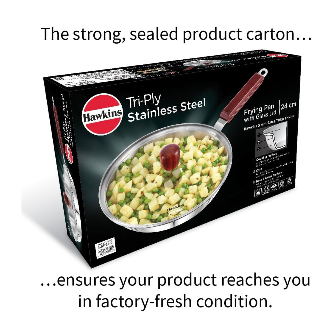 Hawkins 24 cm Frying Pan, Triply Stainless Steel Fry Pan with Glass Lid, Induction Frying Pan, Frypan, Silver (SSF24G)