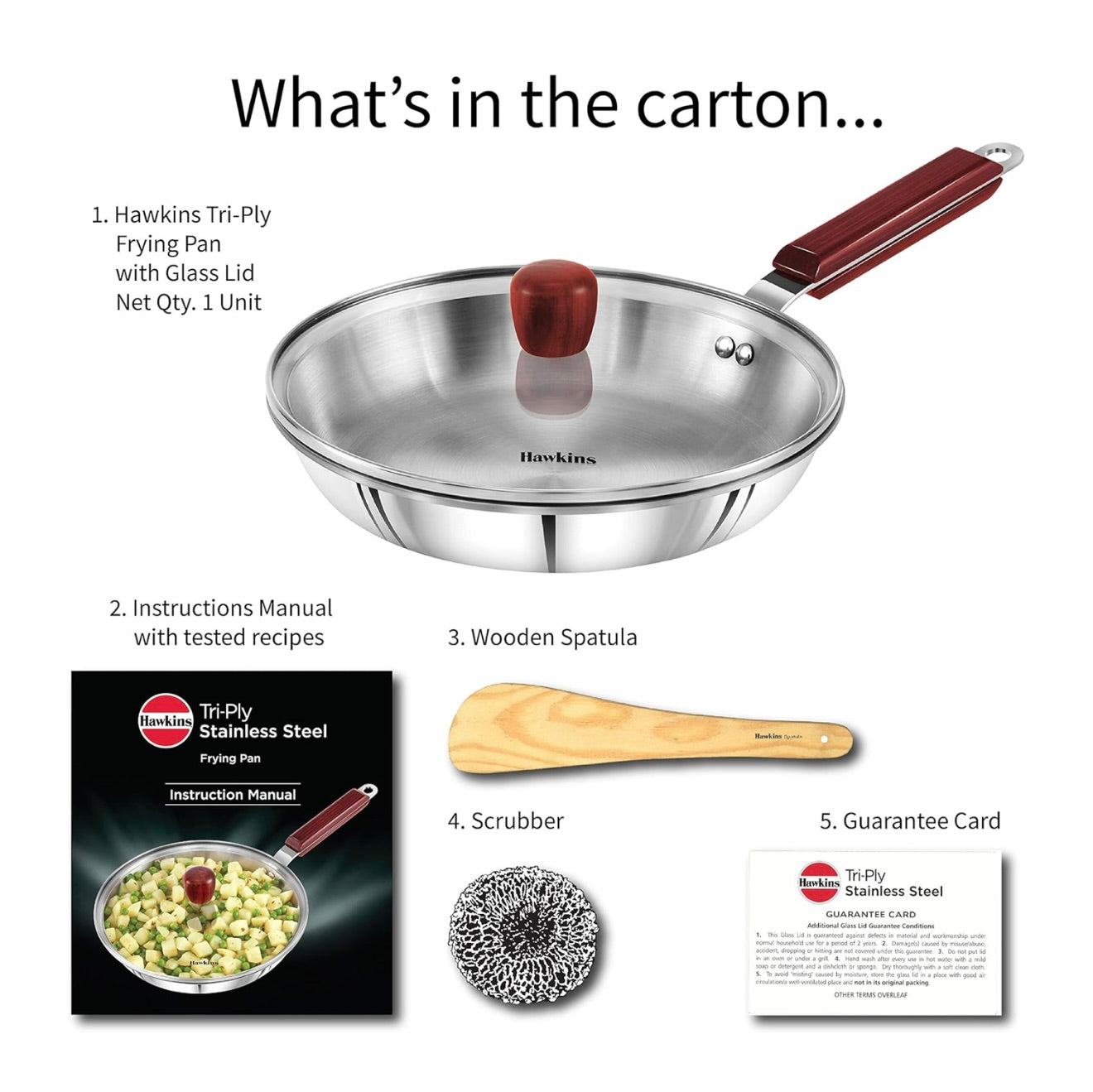 Hawkins 24 cm Frying Pan, Triply Stainless Steel Fry Pan with Glass Lid, Induction Frying Pan, Frypan, Silver (SSF24G)