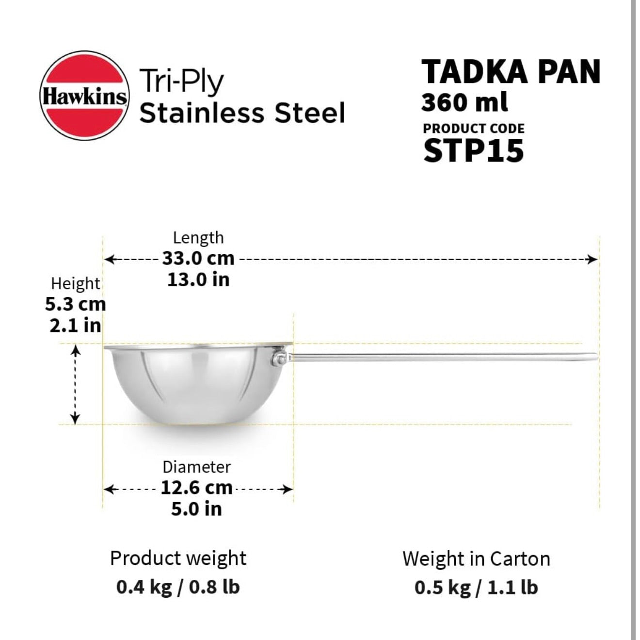 Hawkins 1.5 Cup Tadka Pan, 360 ml Triply Stainless Steel Pan, Silver (STP15)