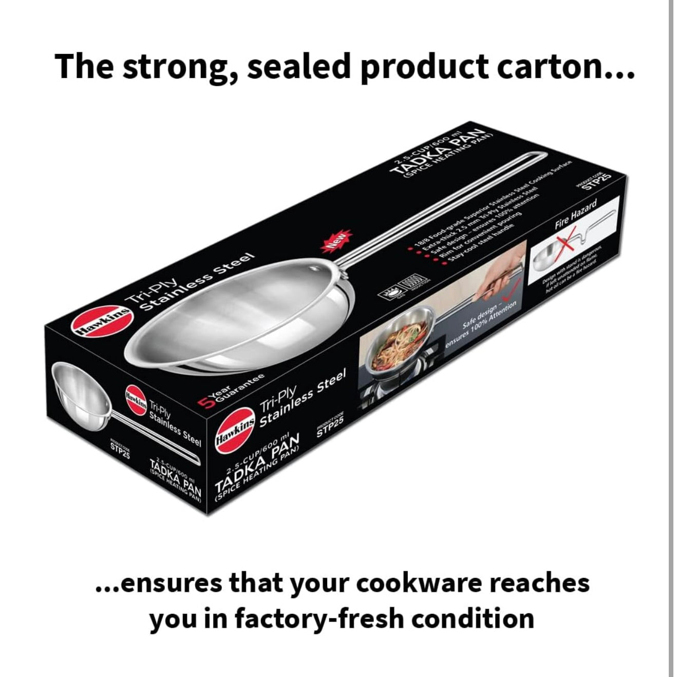 Hawkins 2.5 Cup Tadka Pan, 600ml Triply Stainless Steel Pan, Silver (STP25)