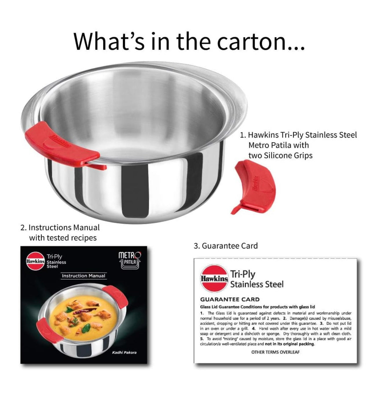 Hawkins 2 Litre Metro Patila, Triply Stainless Steel Tope, Induction Bhagona, Tapeli, Silver (SSP20)