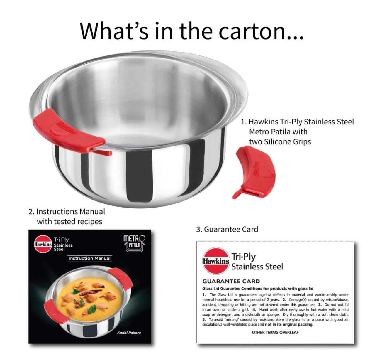 Hawkins 2.5 Litre Metro Patila, Triply Stainless Steel Tope, Induction Bhagona, Tapeli, Silver (SSP25)